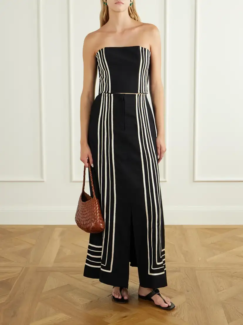 ANDRES OTALORA Tan Amada Strapless Striped Embroidered Twill Cropped Top | Thumbnail 2 ANDRES OTALORA Tan Amada Strapless Striped Embroidered Twill Cropped Top | Thumbnail 2