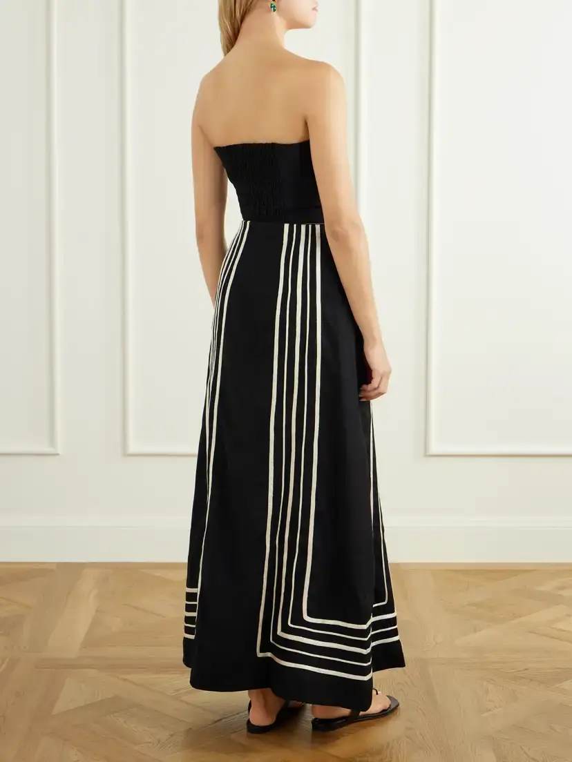 ANDRES OTALORA Tan Amada Strapless Striped Embroidered Twill Cropped Top | Thumbnail 3 ANDRES OTALORA Tan Amada Strapless Striped Embroidered Twill Cropped Top | Thumbnail 3