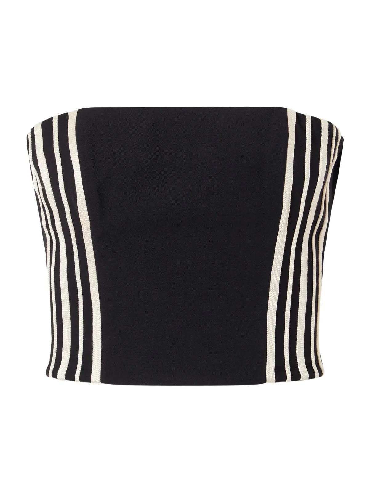 Tan Amada Strapless Striped Embroidered Twill Cropped Top Tan Amada Strapless Striped Embroidered Twill Cropped Top