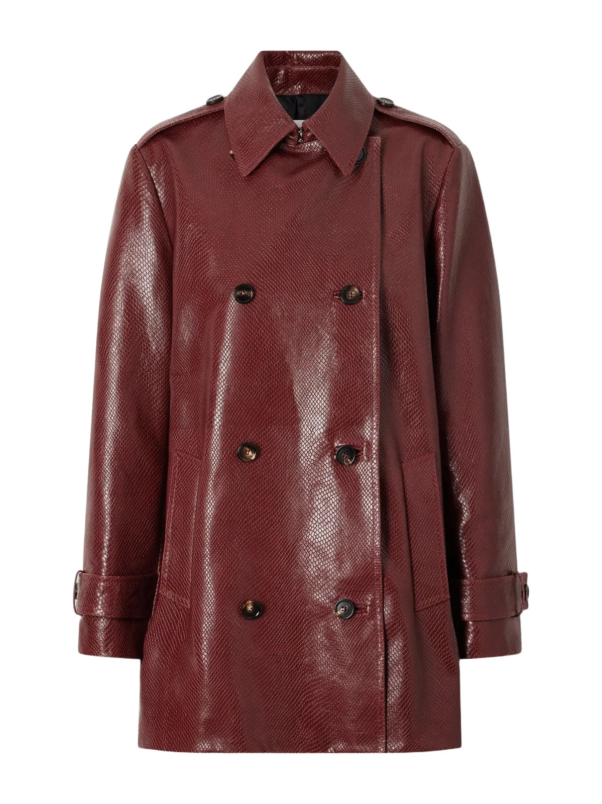 Veronica de Piante Charlotte Double-breasted Snake-effect Leather Trench Coat