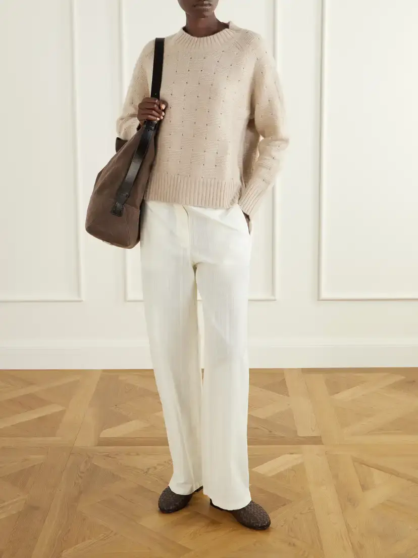 Allude Cashmere And Silk-blend Sweater - Neutrals | Thumbnail 2 Allude Cashmere And Silk-blend Sweater - Neutrals | Thumbnail 2