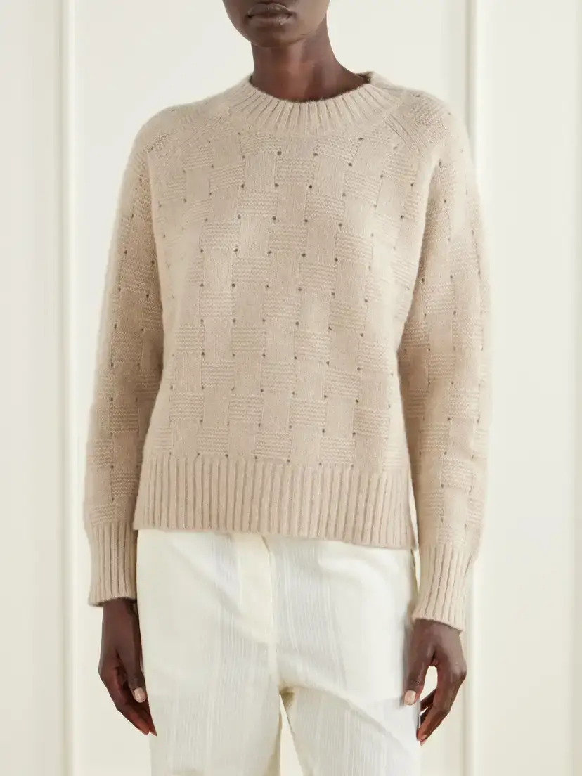 Allude Cashmere And Silk-blend Sweater - Neutrals | Thumbnail 3 Allude Cashmere And Silk-blend Sweater - Neutrals | Thumbnail 3