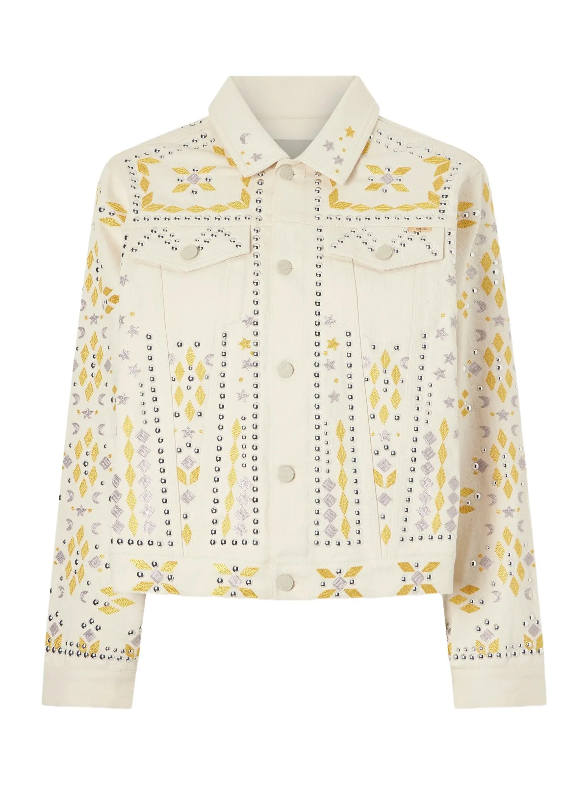 The Bruiser Appliquéd Studded Denim Jacket The Bruiser Appliquéd Studded Denim Jacket