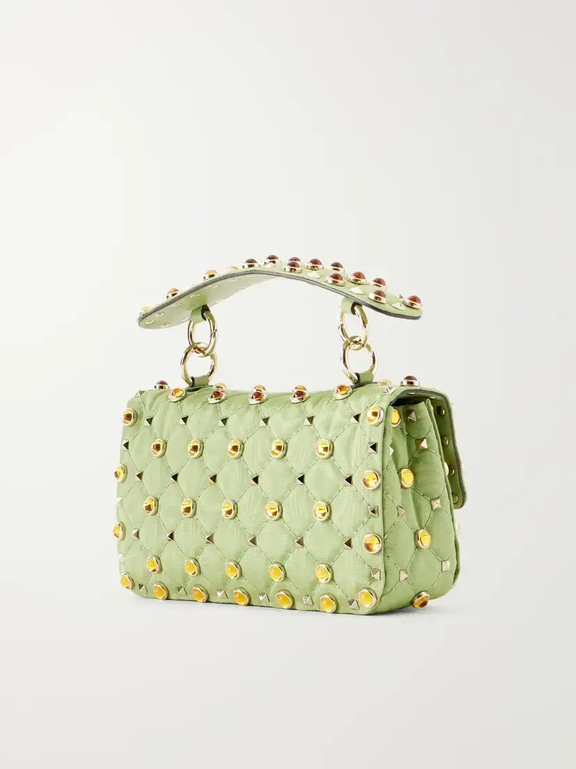Valentino Garavani Rockstud Spike Studded Bead-embellished Quilted Moire Top-handle Bag | Thumbnail 4