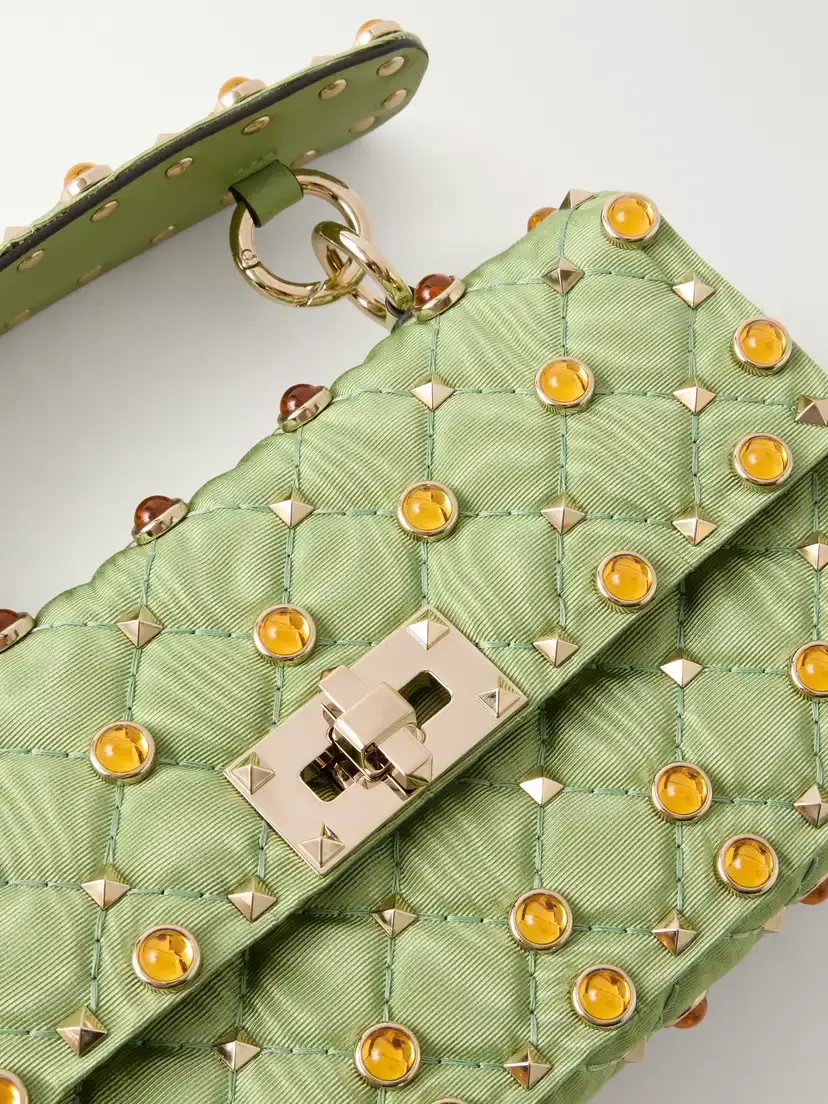 Valentino Garavani Rockstud Spike Studded Bead-embellished Quilted Moire Top-handle Bag | Thumbnail 5