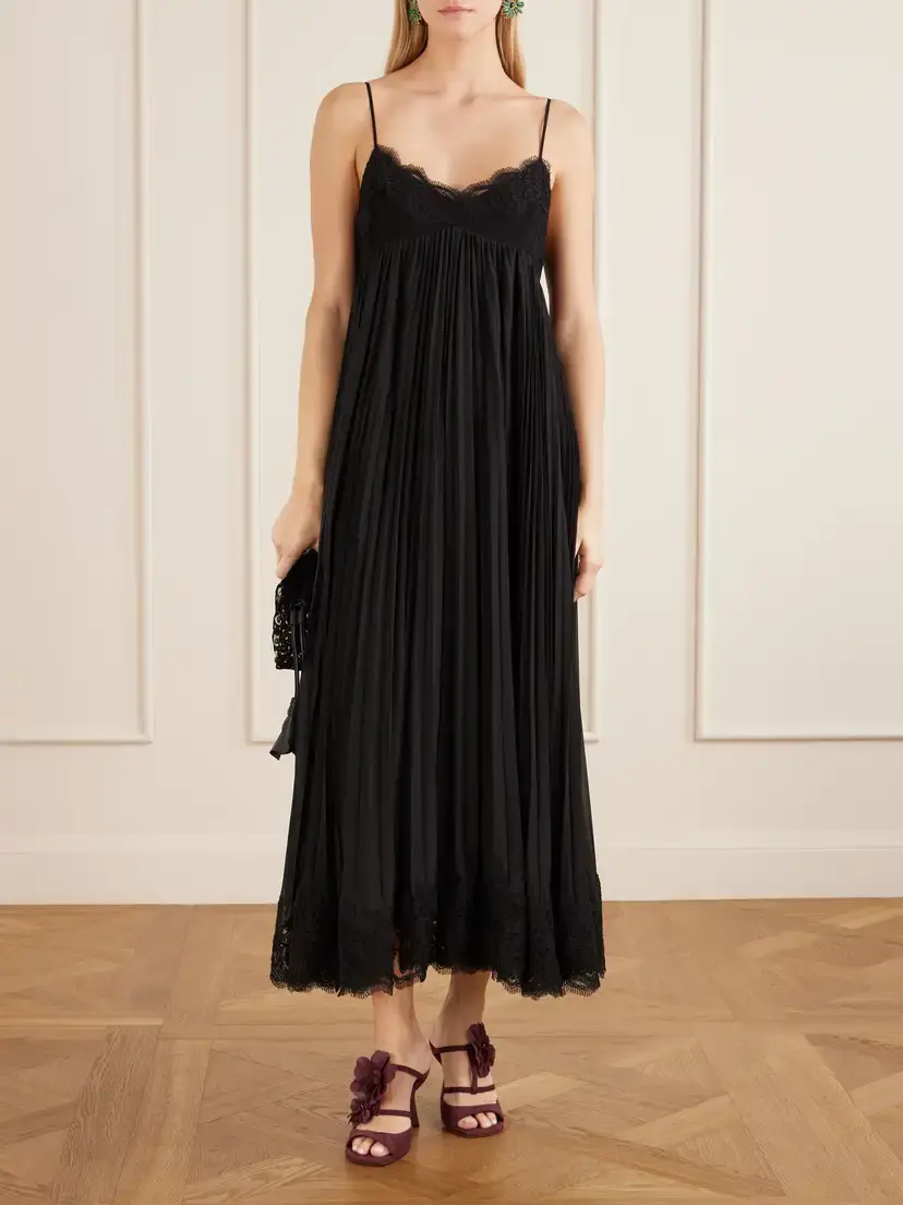 Zimmermann Pleated Lace-trimmed Chiffon Midi Dress | Thumbnail 2