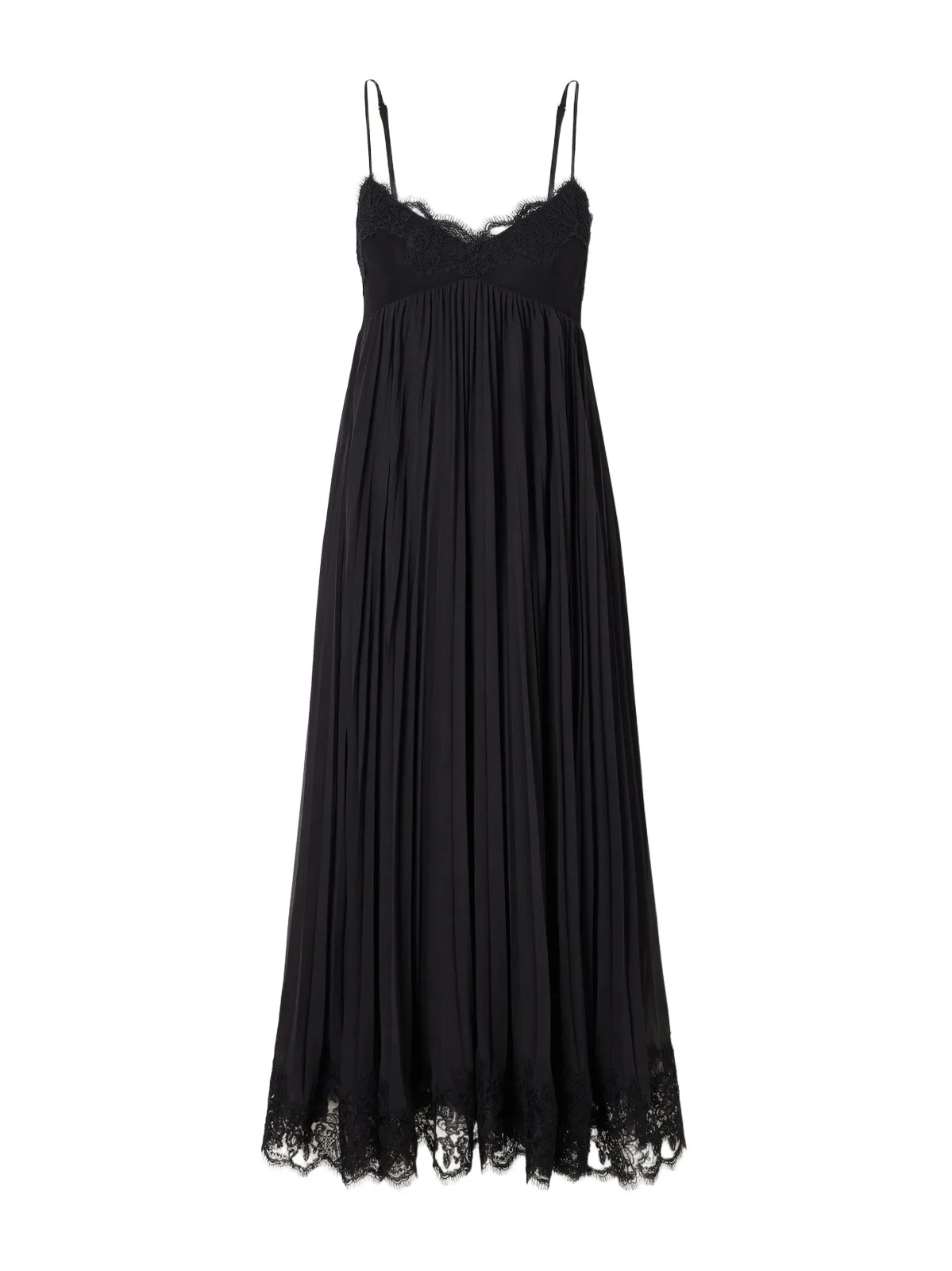 Pleated Lace-trimmed Chiffon Midi Dress