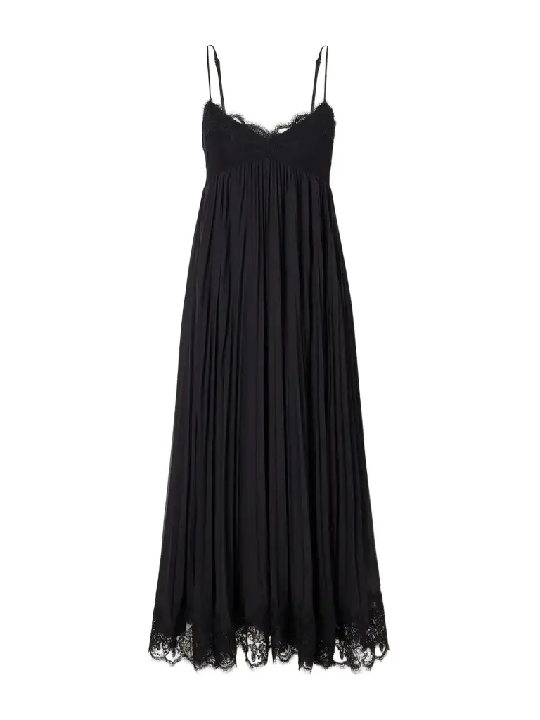 Zimmermann Pleated Lace-trimmed Chiffon Midi Dress | Image 1 Zimmermann Pleated Lace-trimmed Chiffon Midi Dress | Image 1
