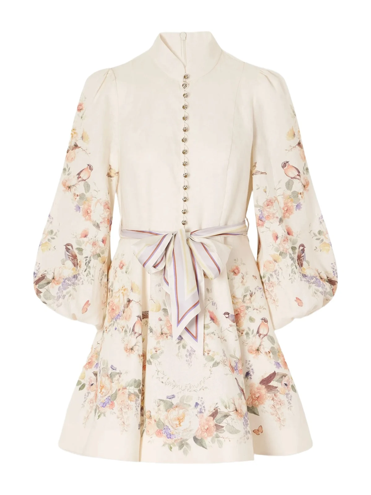 Valiant Belted Floral-print Linen Mini Dress Valiant Belted Floral-print Linen Mini Dress