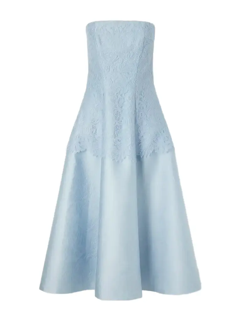 Emilia Wickstead Meja Embossed Cloque Lace Trimmed Midi Dress | Image 1 Emilia Wickstead Meja Embossed Cloque Lace Trimmed Midi Dress | Image 1