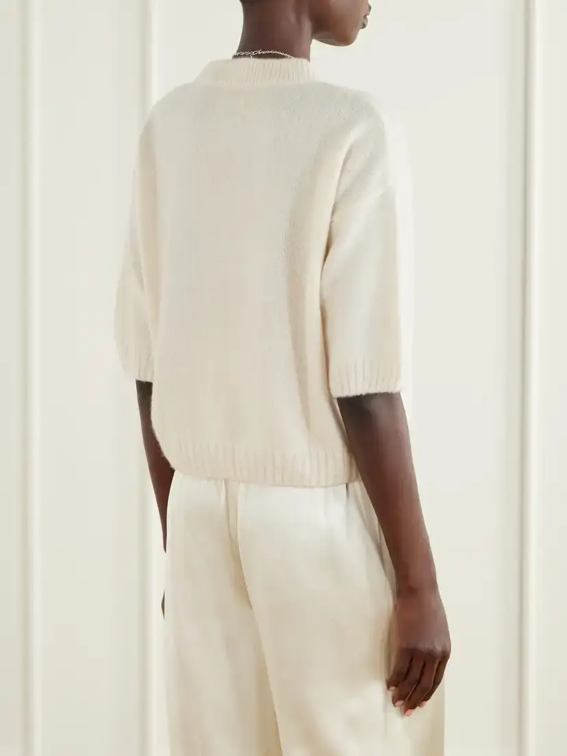 Allude Cashmere And Silk-blend Sweater - Neutrals | Thumbnail 3 Allude Cashmere And Silk-blend Sweater - Neutrals | Thumbnail 3