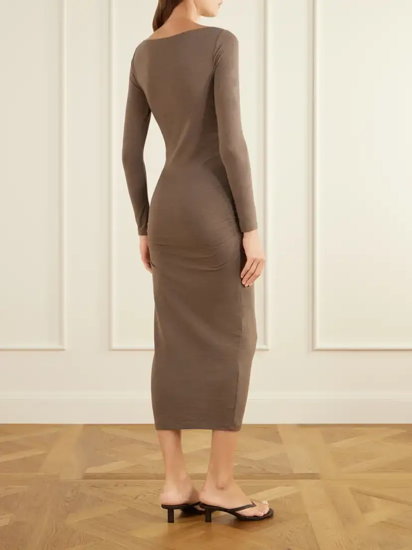 James Perse Ruched Gathered Cotton-blend Midi Dress | Thumbnail 3 James Perse Ruched Gathered Cotton-blend Midi Dress | Thumbnail 3