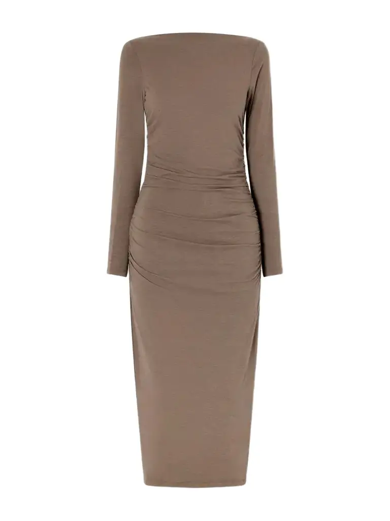 James Perse Ruched Gathered Cotton-blend Midi Dress | Image 1 James Perse Ruched Gathered Cotton-blend Midi Dress | Image 1