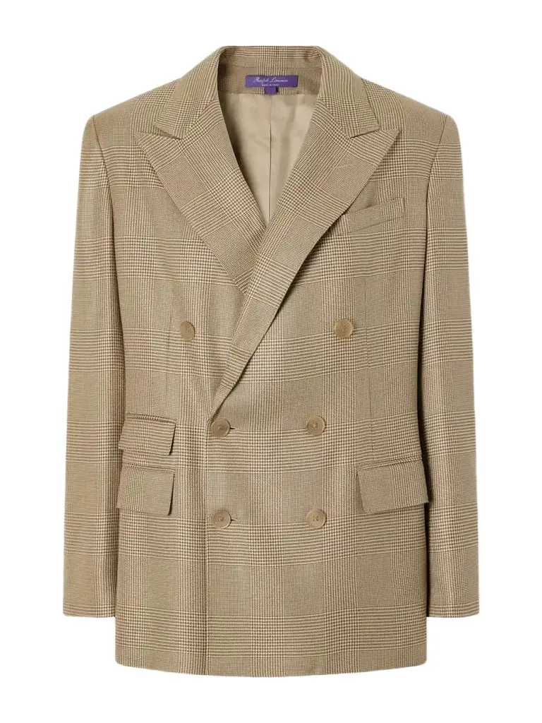 Ralph Lauren Collection Glen Double-breasted Prince Of Wales Checked Silk Blazer | Image 1 Ralph Lauren Collection Glen Double-breasted Prince Of Wales Checked Silk Blazer | Image 1