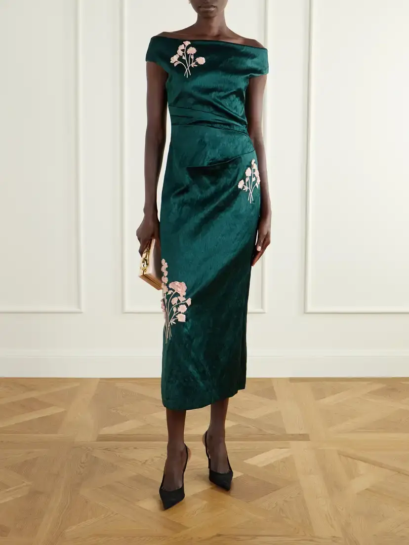 Erdem Floral-embroidered Satin Midi Dress | Thumbnail 2 Erdem Floral-embroidered Satin Midi Dress | Thumbnail 2
