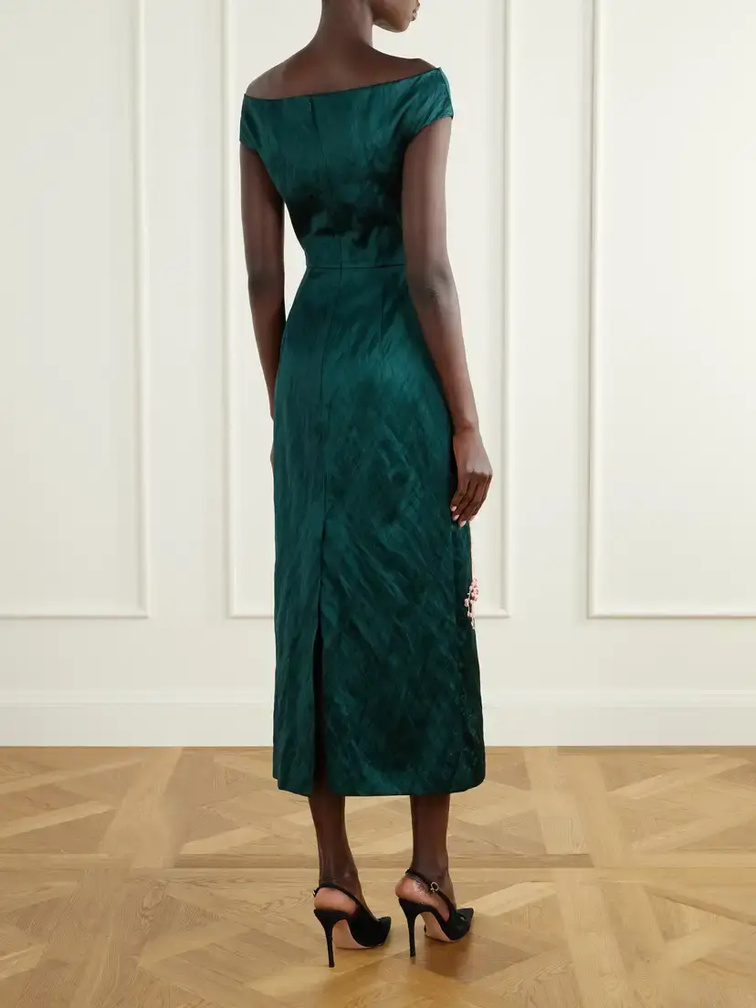 Erdem Floral-embroidered Satin Midi Dress | Thumbnail 3 Erdem Floral-embroidered Satin Midi Dress | Thumbnail 3
