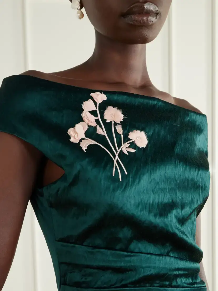 Erdem Floral-embroidered Satin Midi Dress | Thumbnail 5 Erdem Floral-embroidered Satin Midi Dress | Thumbnail 5