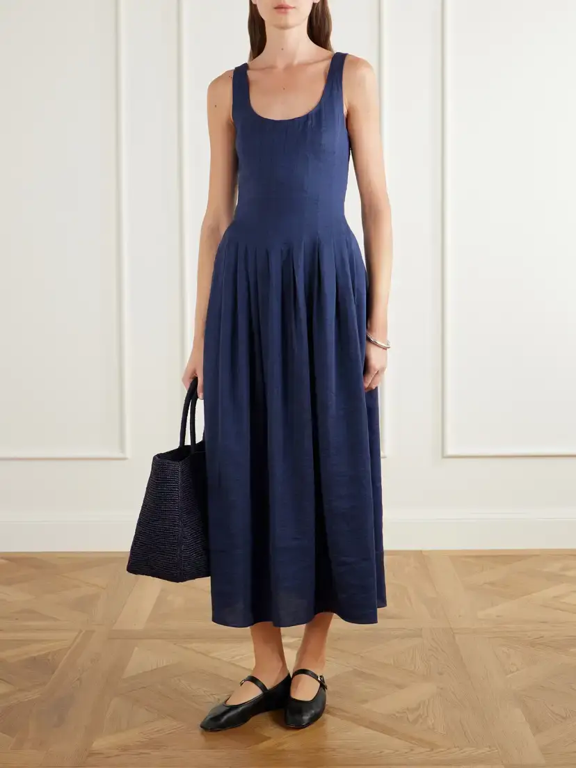 La Ligne Pleated Linen-blend Midi Dress | Thumbnail 2 La Ligne Pleated Linen-blend Midi Dress | Thumbnail 2