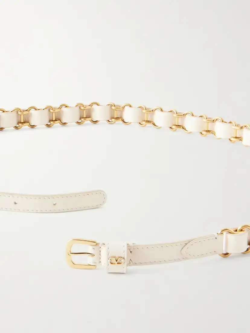 Valentino Garavani Logo-embellished Chain And Leather Belt - Neutrals | Thumbnail 3