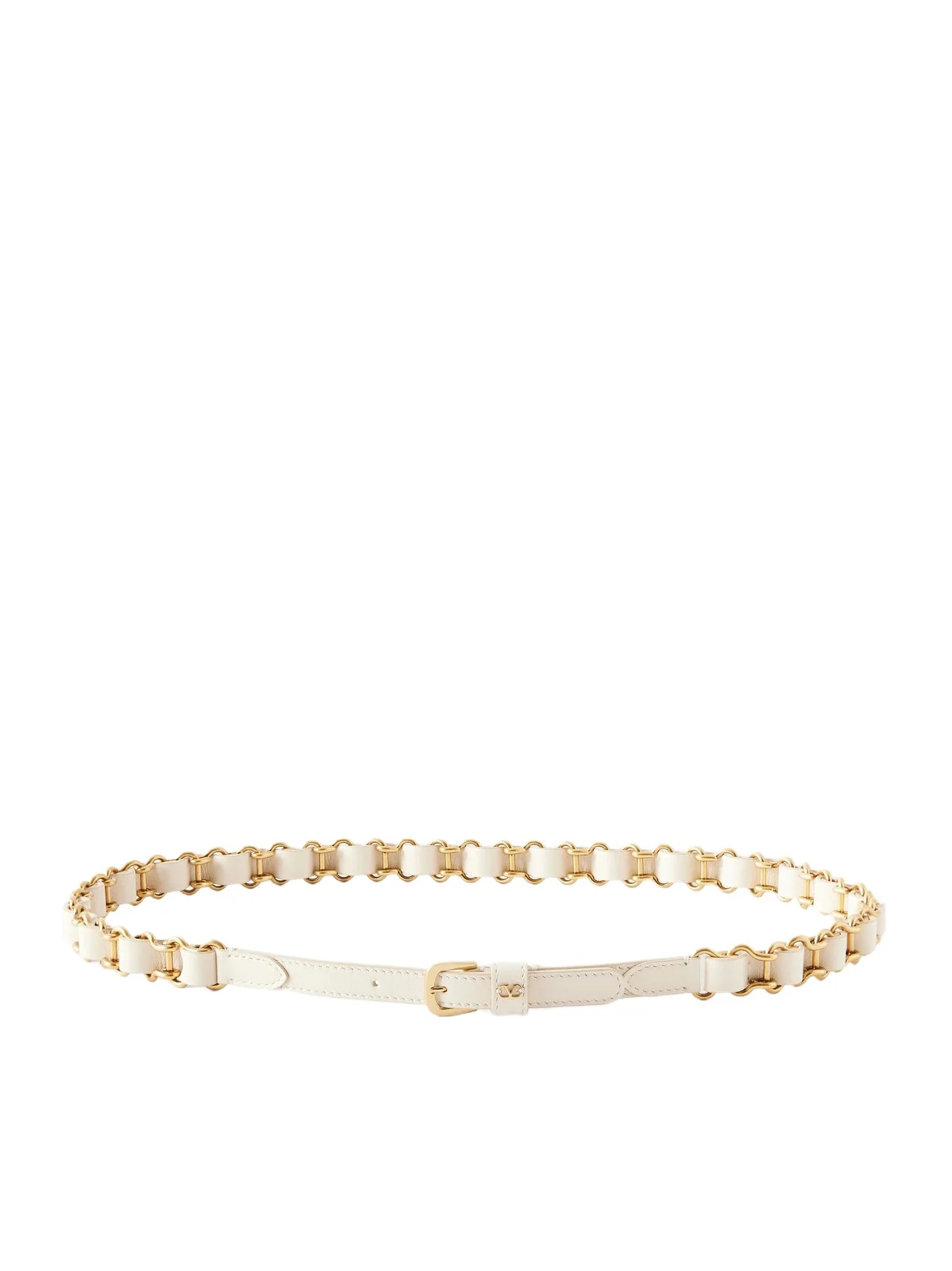 Valentino Garavani Logo-embellished Chain And Leather Belt - Neutrals