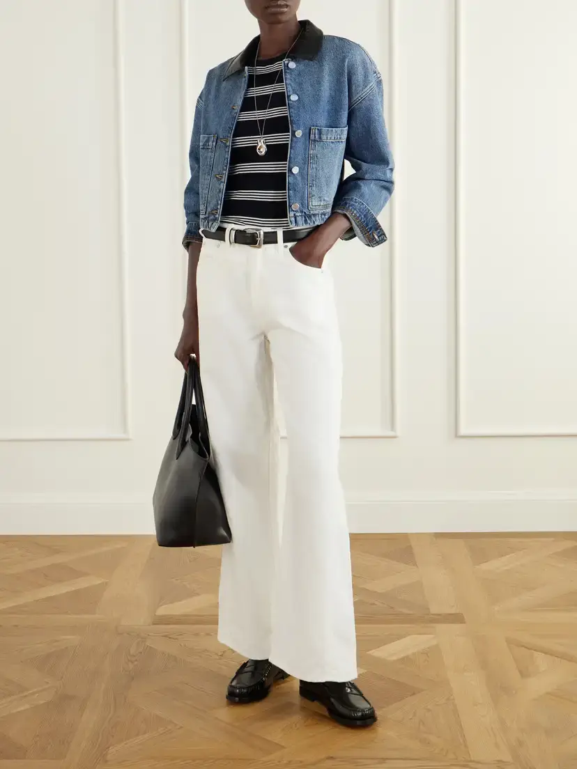Anine Bing Yuma Cropped Textured-trimmed Denim Jacket | Thumbnail 2 Anine Bing Yuma Cropped Textured-trimmed Denim Jacket | Thumbnail 2