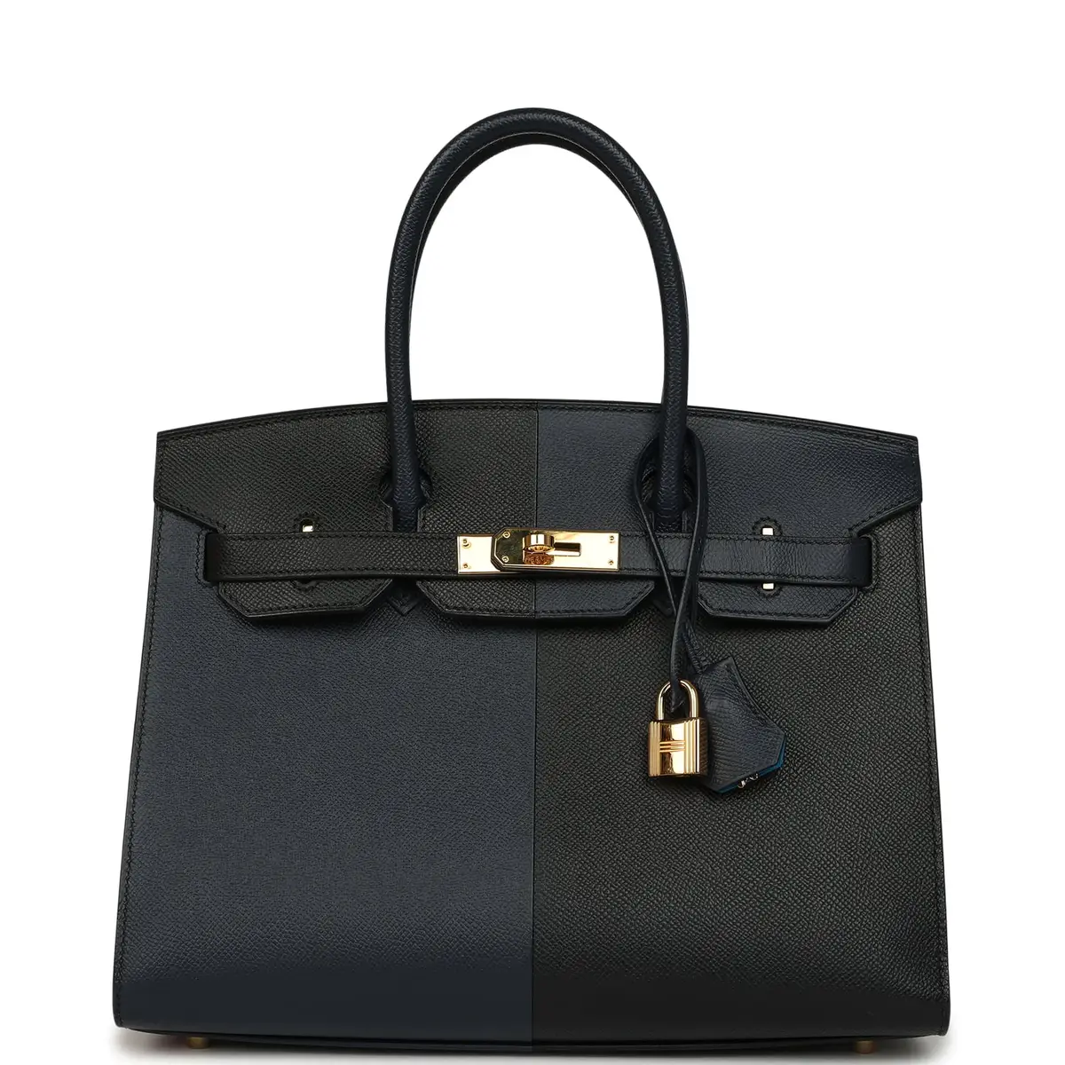 HERMÈS Pre-owned Hermes Casaque Birkin Sellier 30 Black and Bleu Indigo Epsom Gold Hardware | Image 1 HERMÈS Pre-owned Hermes Casaque Birkin Sellier 30 Black and Bleu Indigo Epsom Gold Hardware | Image 1