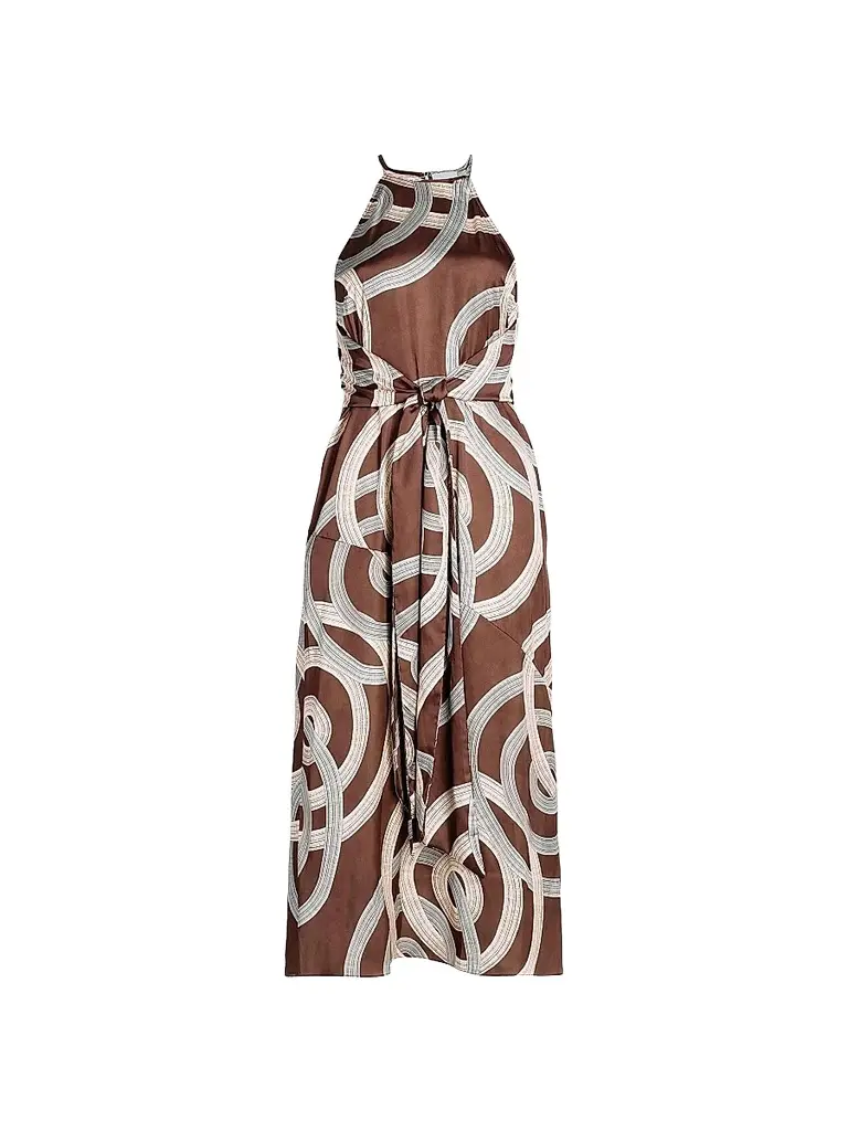 MISA Los Angeles Women's Lisa Printed Tie-Waist Halter Midi-Dress - Chocolate Halo | Image 1 MISA Los Angeles Women's Lisa Printed Tie-Waist Halter Midi-Dress - Chocolate Halo | Image 1