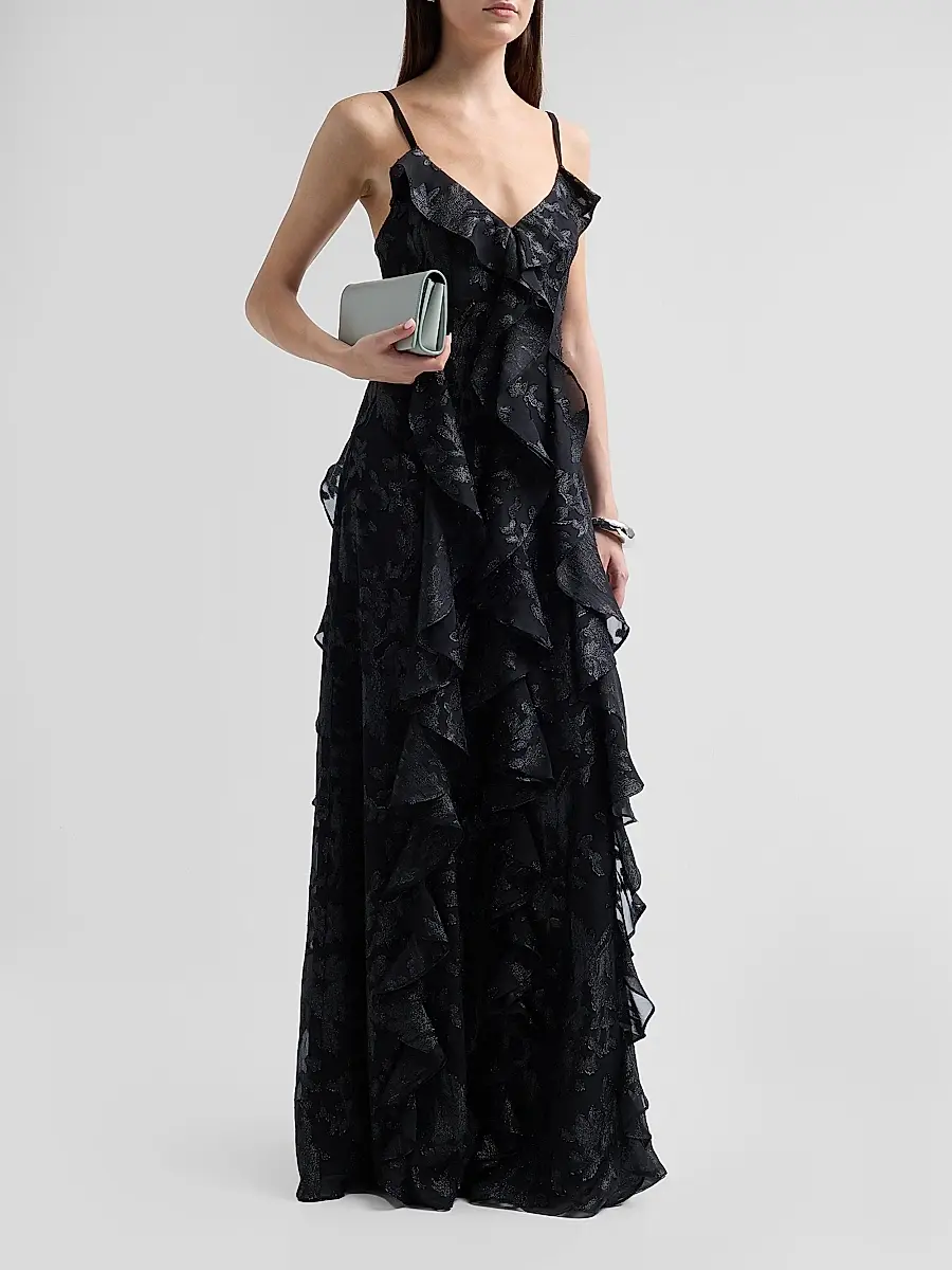 Ramy Brook Women's Penelope Flocked Ruffled Gown | Thumbnail 4 Ramy Brook Women's Penelope Flocked Ruffled Gown | Thumbnail 4