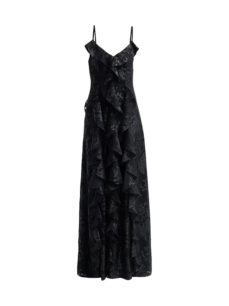 Ramy Brook Women's Penelope Flocked Ruffled Gown - Black Jacquard | Image 1 Ramy Brook Women's Penelope Flocked Ruffled Gown - Black Jacquard | Image 1