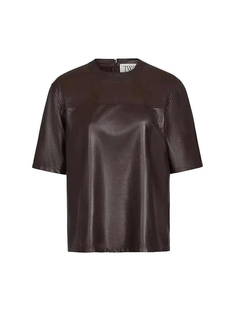 TWP Women's Oversized Leather T-Shirt - Dark Chocolate | Image 1 TWP Women's Oversized Leather T-Shirt - Dark Chocolate | Image 1