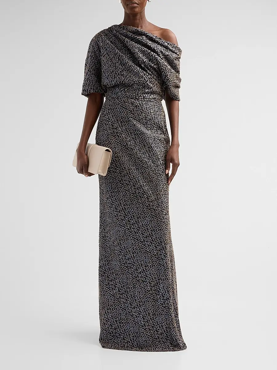 Amsale Women's Brocade Draped One-Shoulder Gown | Thumbnail 2