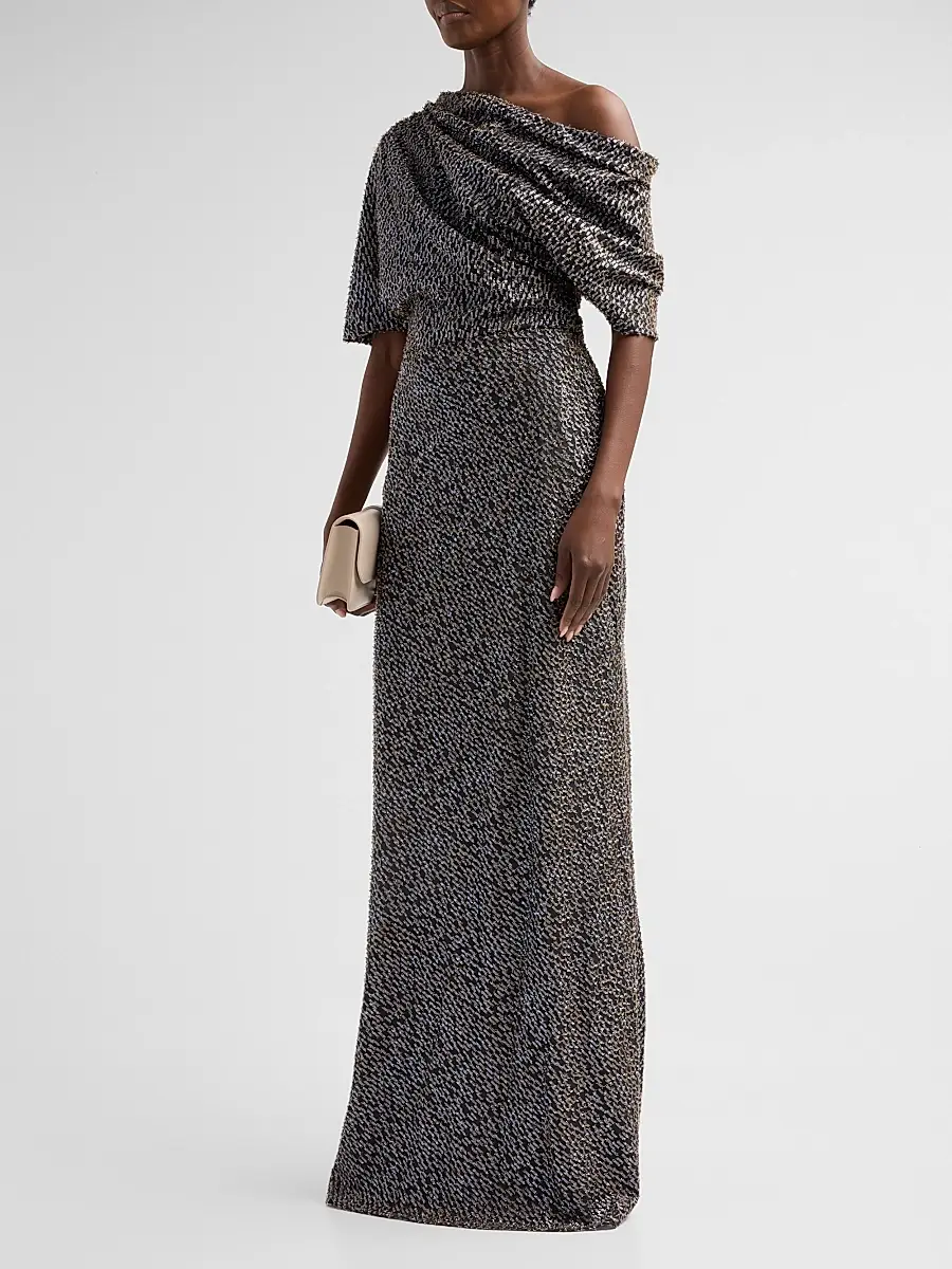 Amsale Women's Brocade Draped One-Shoulder Gown | Thumbnail 4