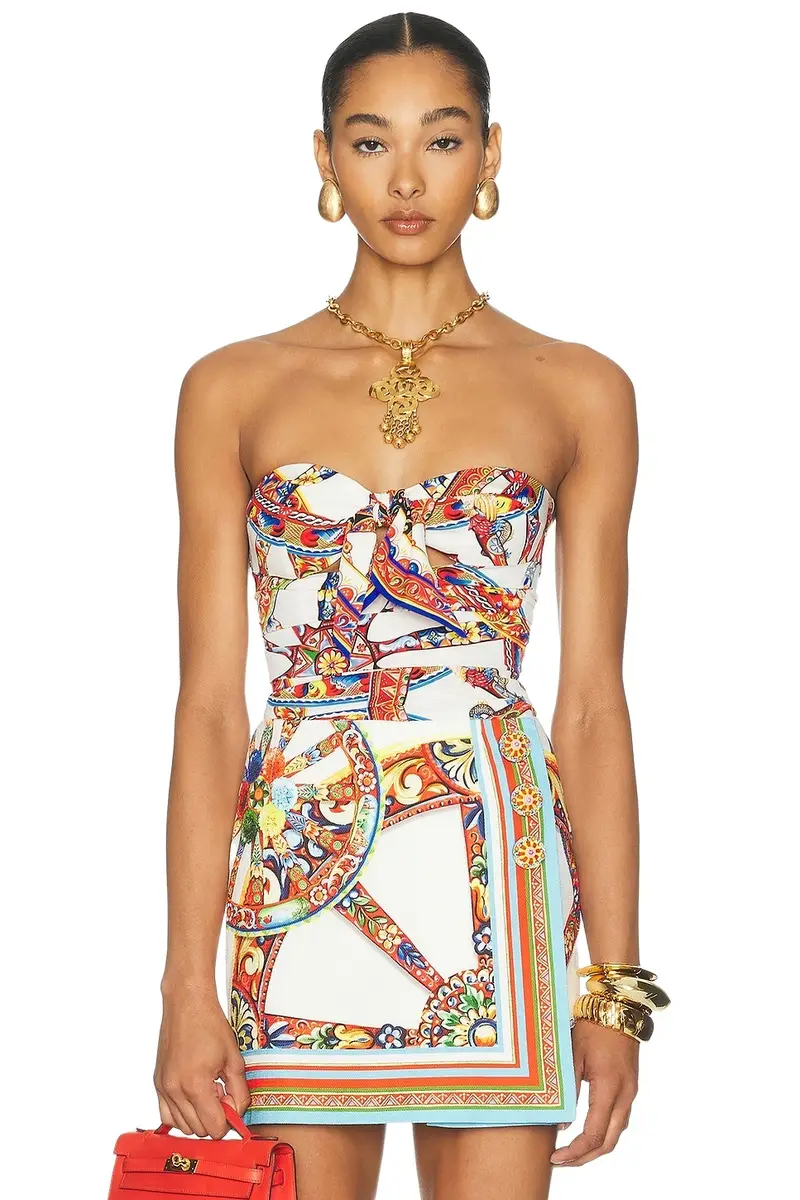 Charmeuse Stretch Carretto Print Bodysuit Charmeuse Stretch Carretto Print Bodysuit