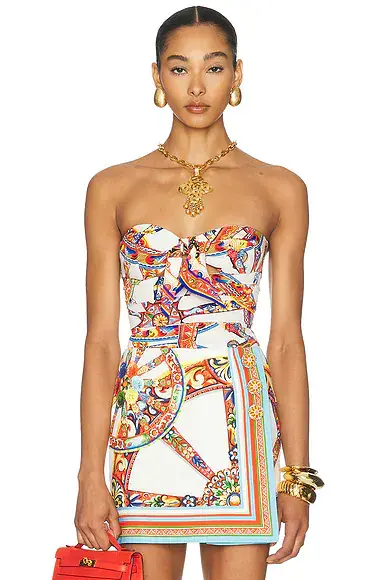 Dolce & Gabbana Charmeuse Stretch Carretto Print Bodysuit | Image 1 Dolce & Gabbana Charmeuse Stretch Carretto Print Bodysuit | Image 1