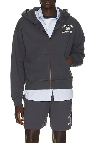 Sporty & Rich Varsity Crest Zip Hoodie | Image 1 Sporty & Rich Varsity Crest Zip Hoodie | Image 1