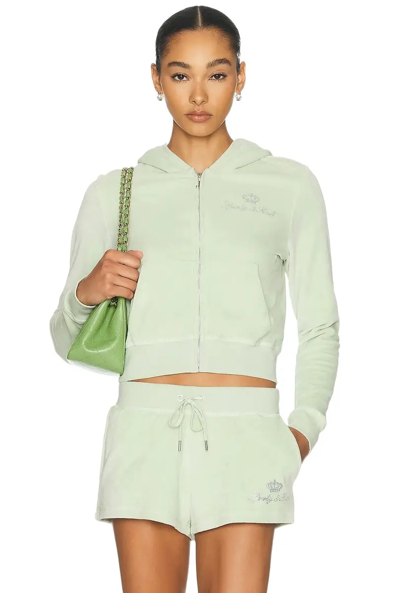 Sporty & Rich x Juicy Couture Script Velour Zip Hoodie