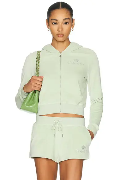 Sporty & Rich x Juicy Couture Script Velour Zip Hoodie | Image 1 Sporty & Rich x Juicy Couture Script Velour Zip Hoodie | Image 1