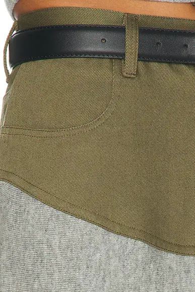 Self-Portrait Knit Khaki Denim Insert Midi Skirt | Thumbnail 6