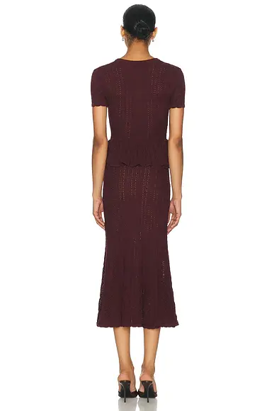 Self-Portrait Pointelle Peplum Knit Midi Dress | Thumbnail 3 Self-Portrait Pointelle Peplum Knit Midi Dress | Thumbnail 3
