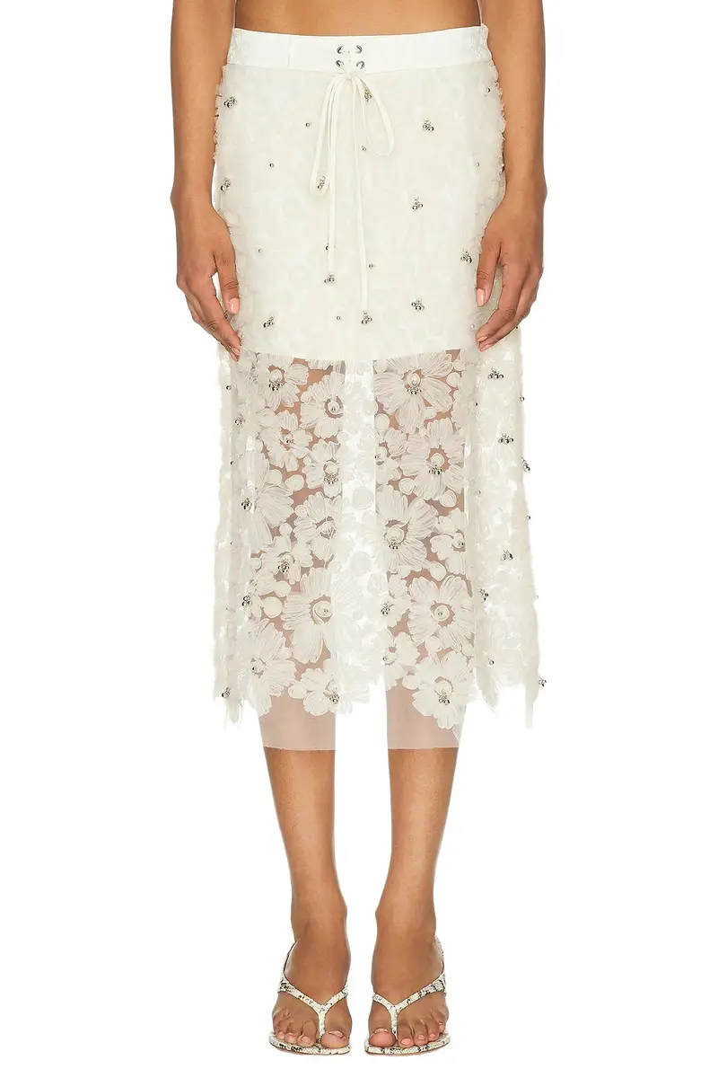 Siam Sheer Floral Applique Midi Skirt Siam Sheer Floral Applique Midi Skirt