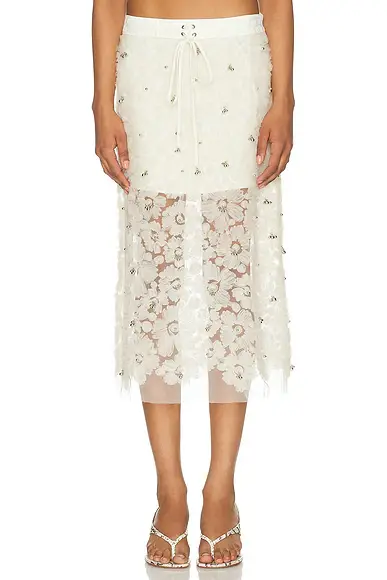 SIEDRÉS Siam Sheer Floral Applique Midi Skirt | Image 1 SIEDRÉS Siam Sheer Floral Applique Midi Skirt | Image 1