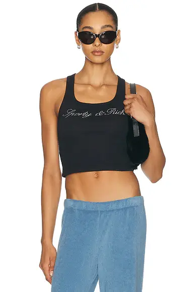 Sporty & Rich Signature Logo Krystal Tank Top | Image 1 Sporty & Rich Signature Logo Krystal Tank Top | Image 1