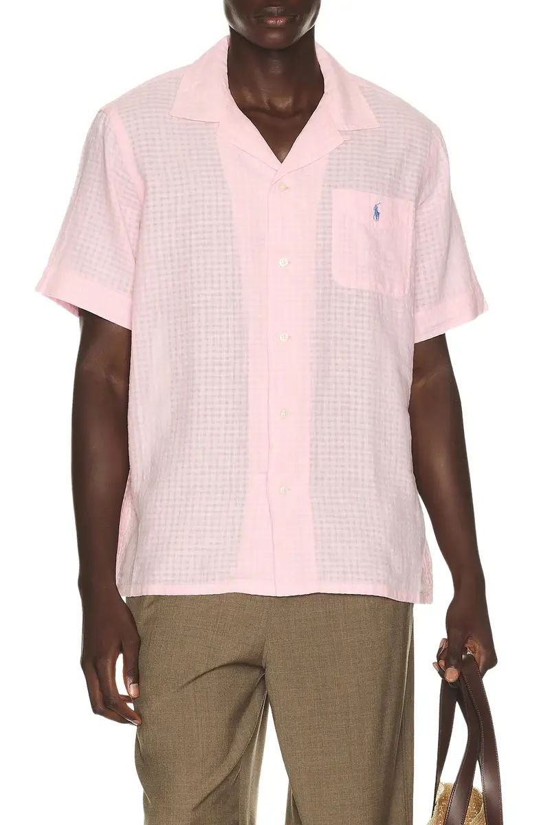 Short Sleeve Seersucker Linen Andy Camp Shirt