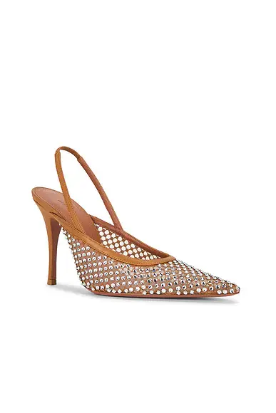 Amina Muaddi Felicia 100 Crystal Net Sling Pump | Thumbnail 2 Amina Muaddi Felicia 100 Crystal Net Sling Pump | Thumbnail 2