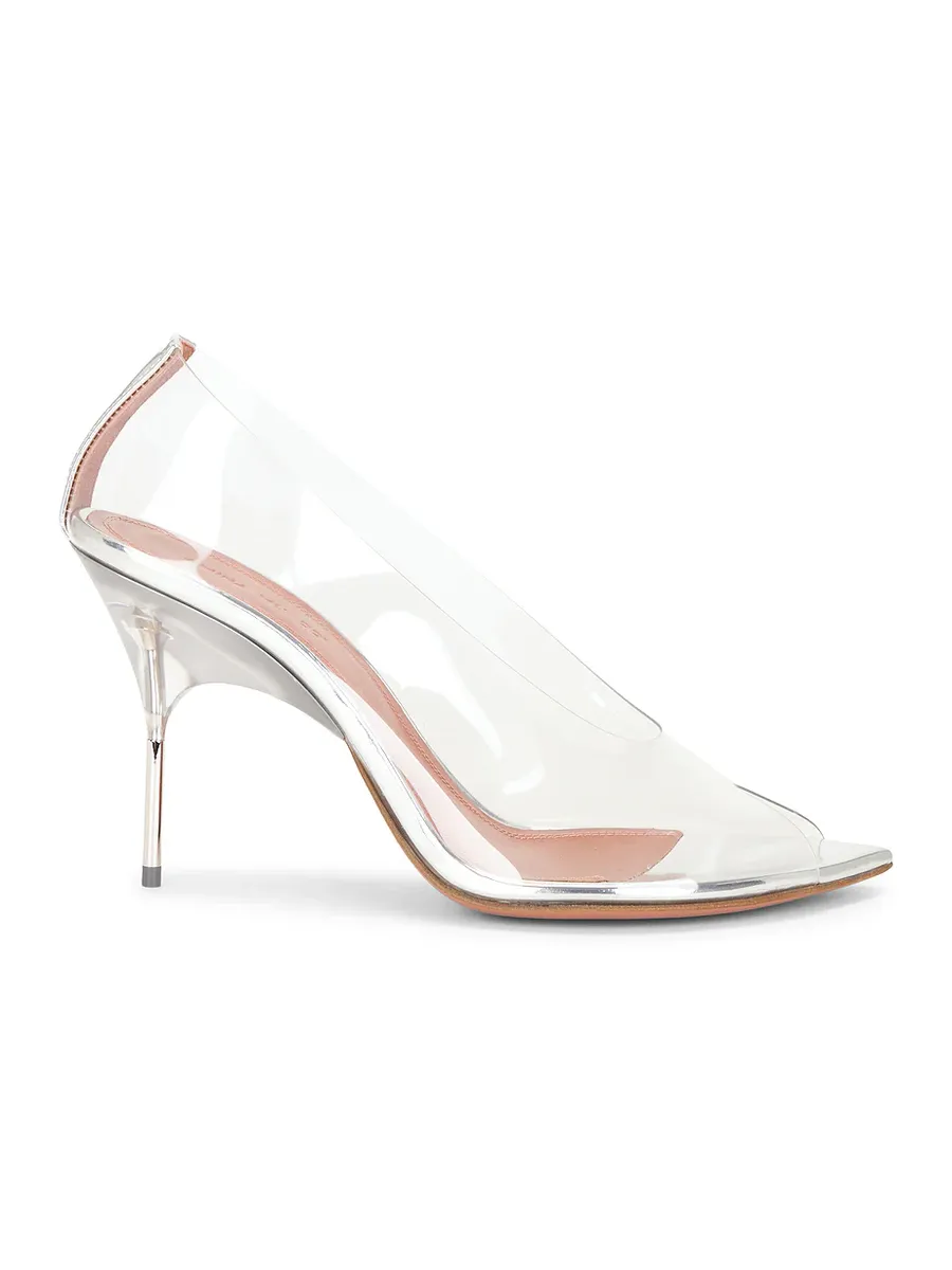 Amina Muaddi Bianca 95 Glass Peep Toe Pump