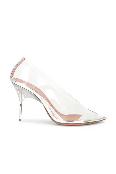 Amina Muaddi Bianca 95 Glass Peep Toe Pump | Image 1 Amina Muaddi Bianca 95 Glass Peep Toe Pump | Image 1