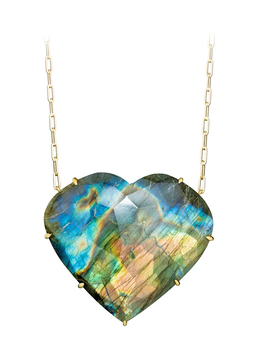GuitaM Giant Labradorite Heart Pendant Necklace