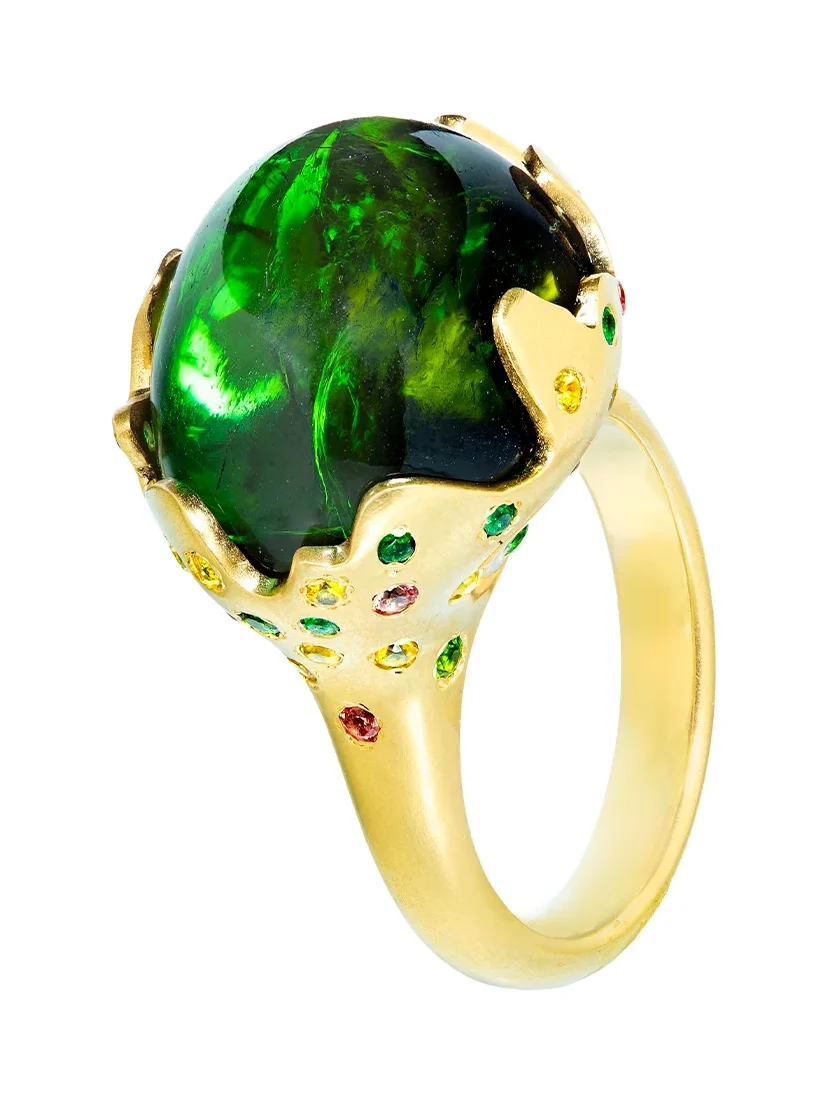 GuitaM Green Tourmaline Flame Ring