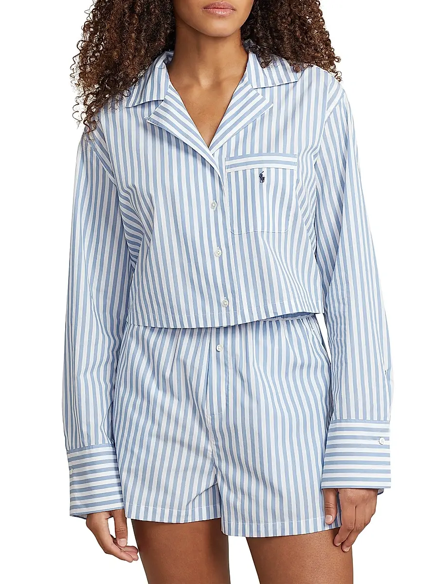 Polo Ralph Lauren Women's Shirting Stripes Cropped 2-Piece Pajama Set | Thumbnail 3 Polo Ralph Lauren Women's Shirting Stripes Cropped 2-Piece Pajama Set | Thumbnail 3