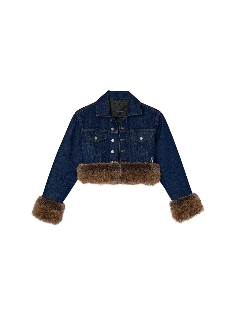 Marc Jacobs Women's Faux-Fur-Trim Shrunken Trucker Jacket - Dark Slub Indigo | Image 1 Marc Jacobs Women's Faux-Fur-Trim Shrunken Trucker Jacket - Dark Slub Indigo | Image 1